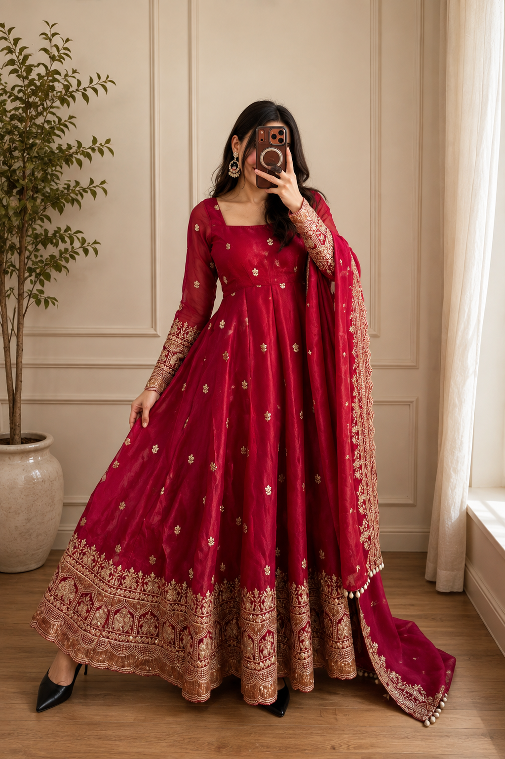 Rani Fendi Satin Embroidered Sequins Work Suit Set - Image 1