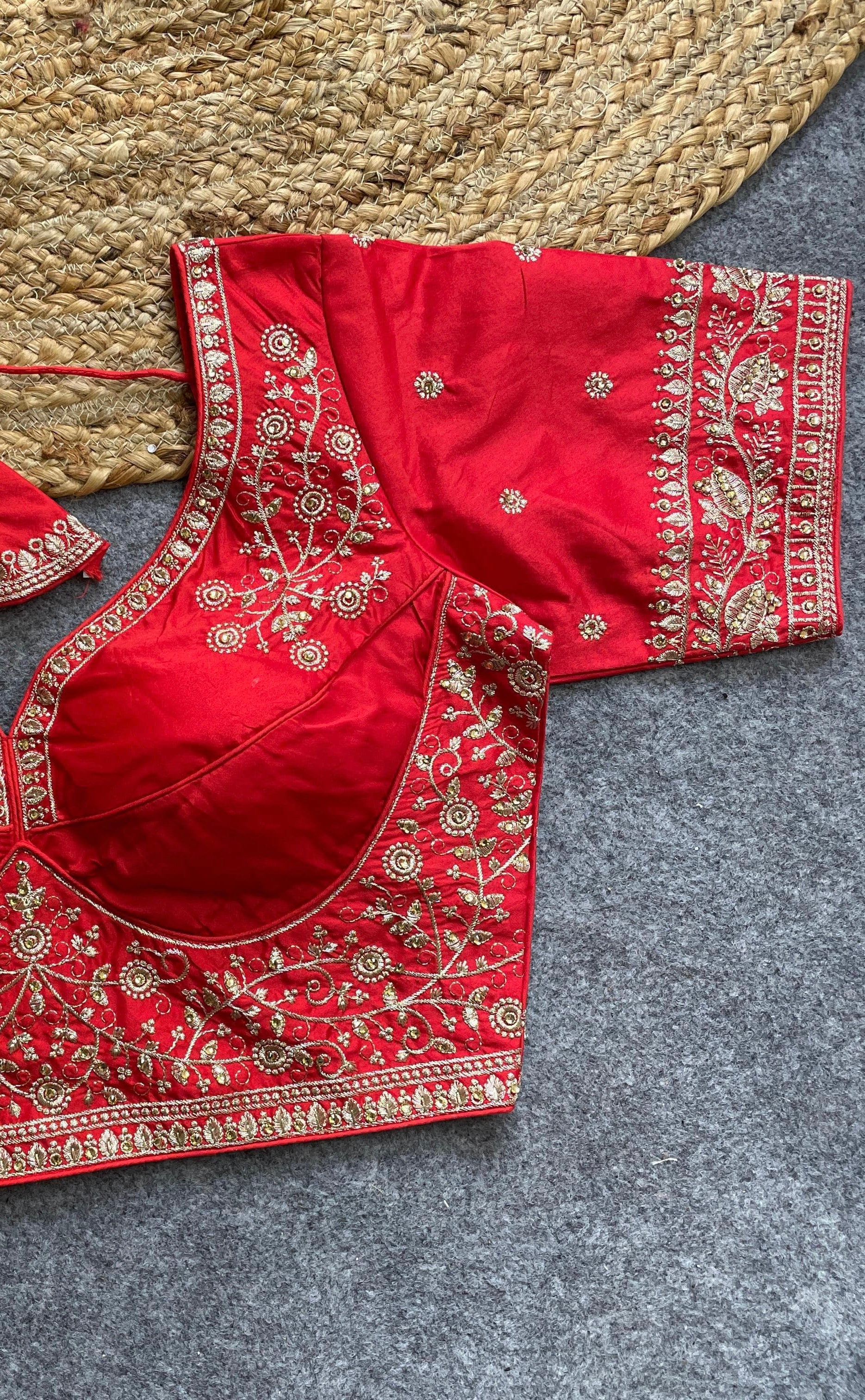 Red Handwork Heavy Silk Katori Pattern Readymade Blouse