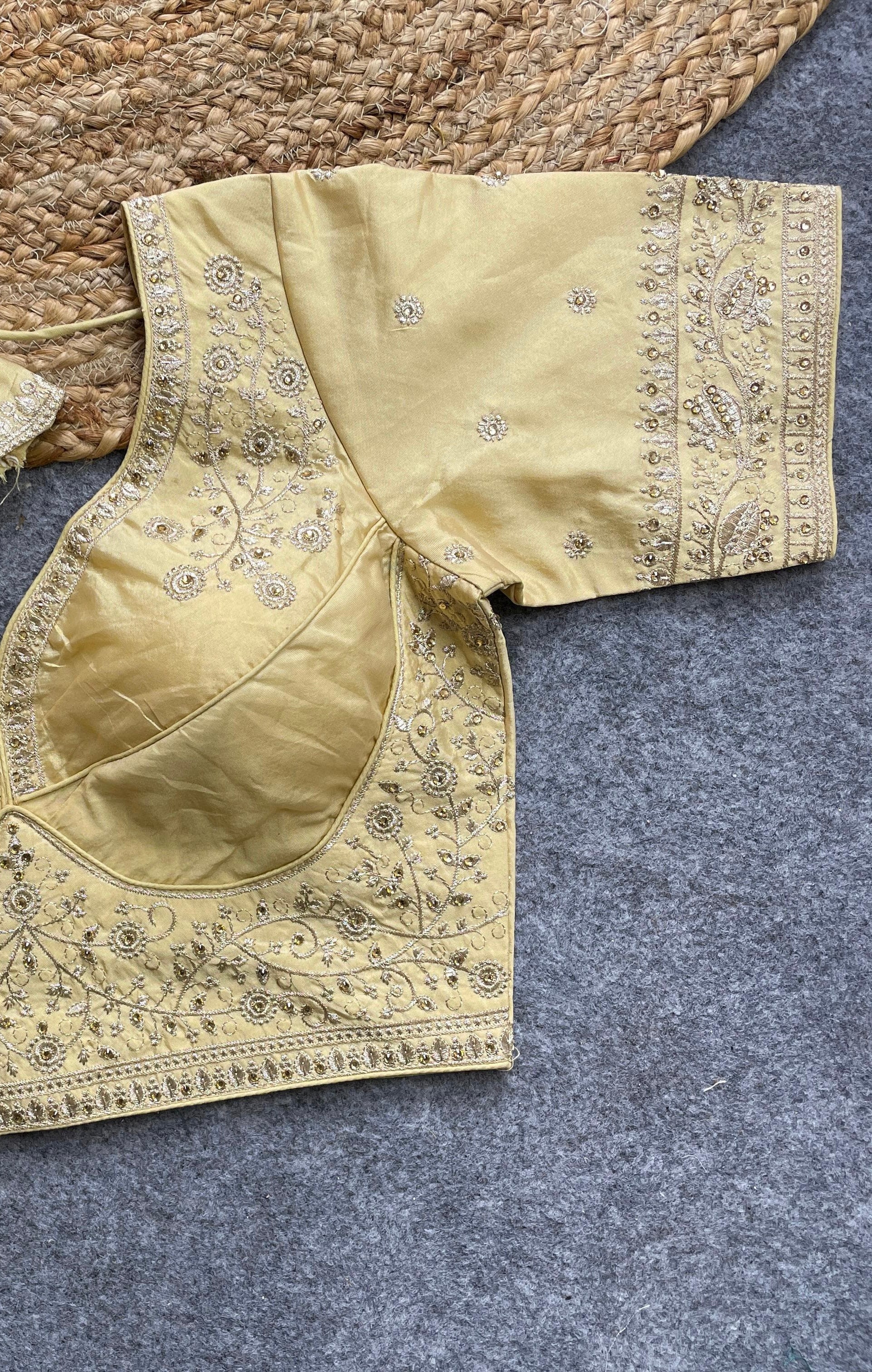 Yellow Handwork Heavy Silk Katori Pattern Readymade Blouse