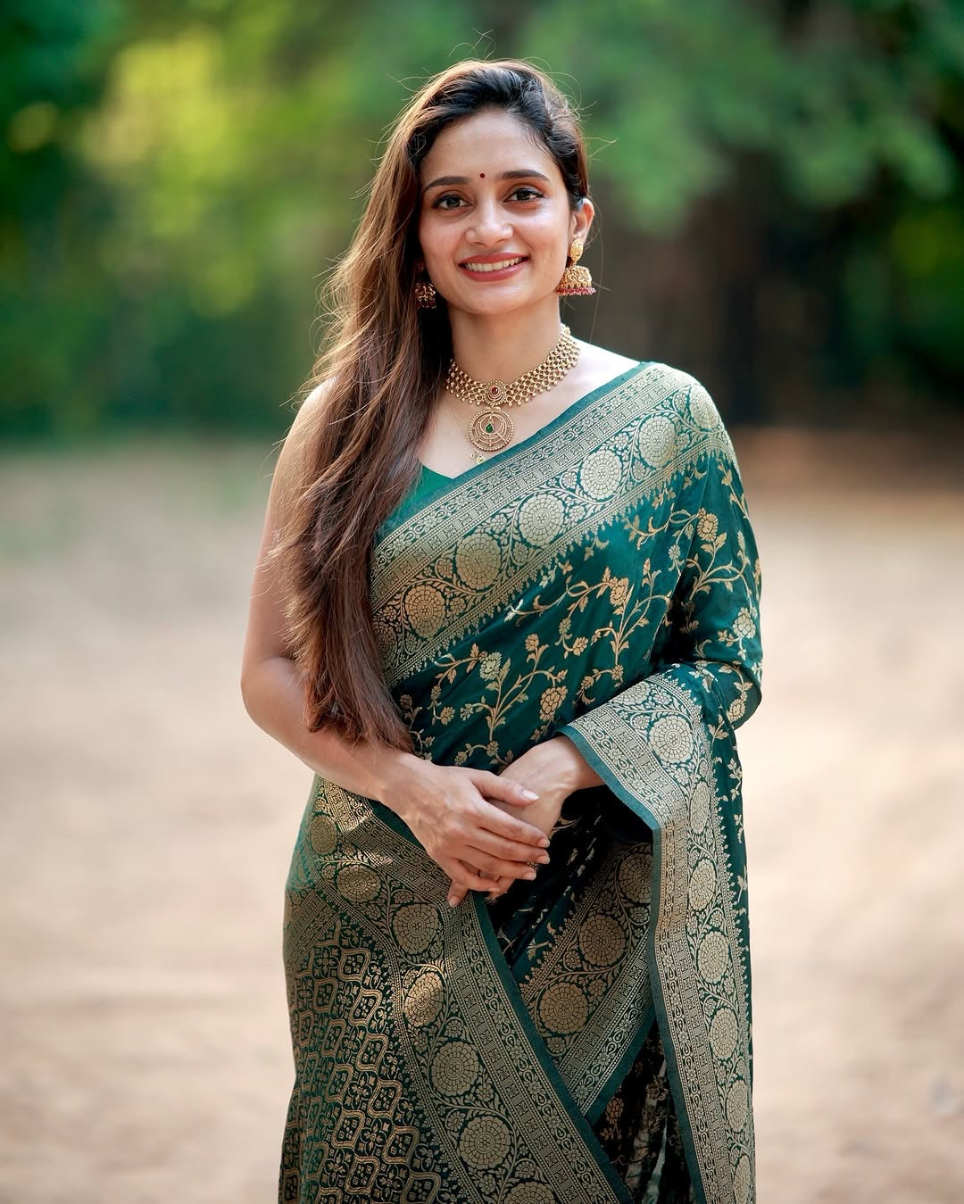 Green Silk Jacquard Weave Designer Saree