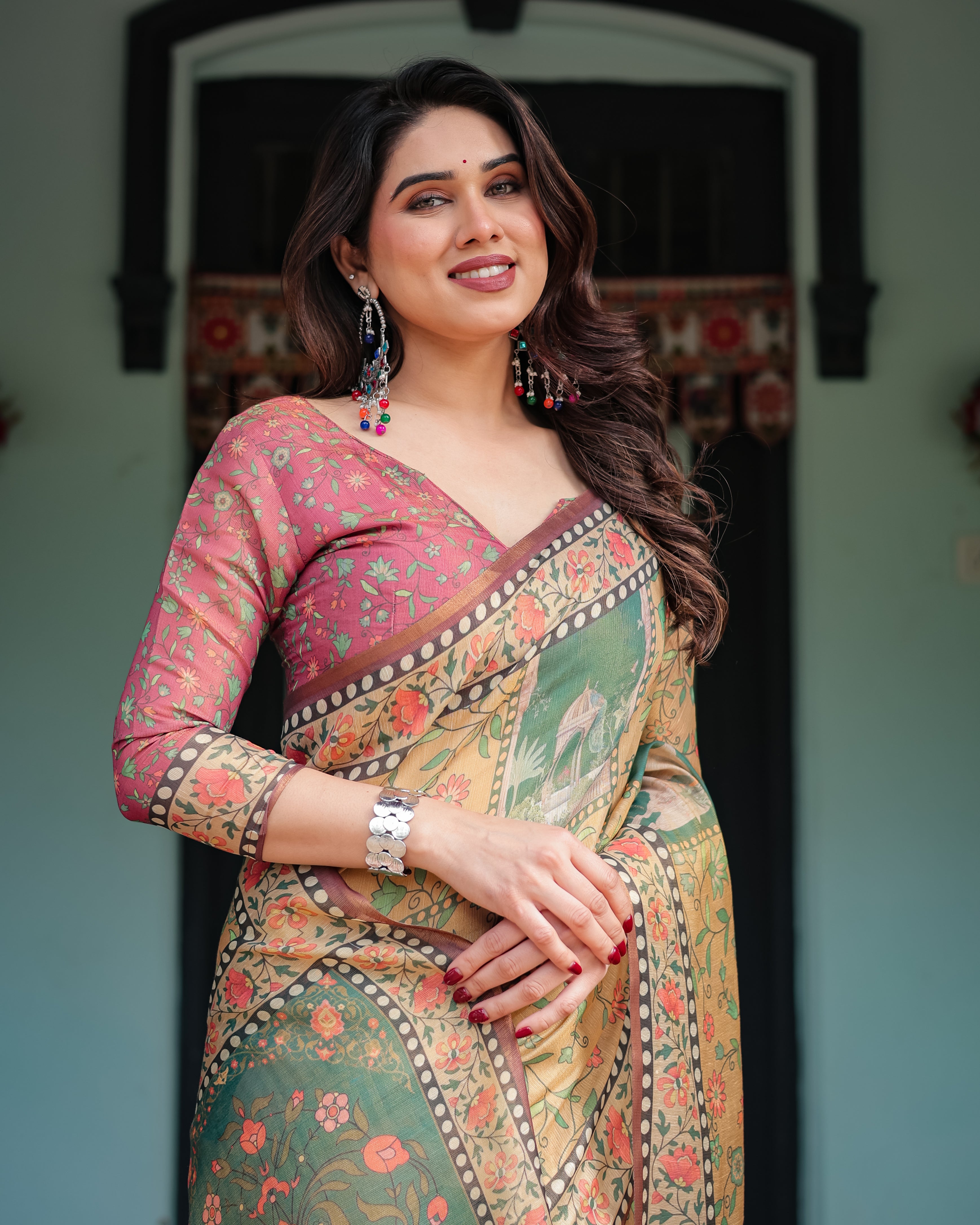 Mustard Yellow Mughal Artwork With Rich Ethnic Border Saree