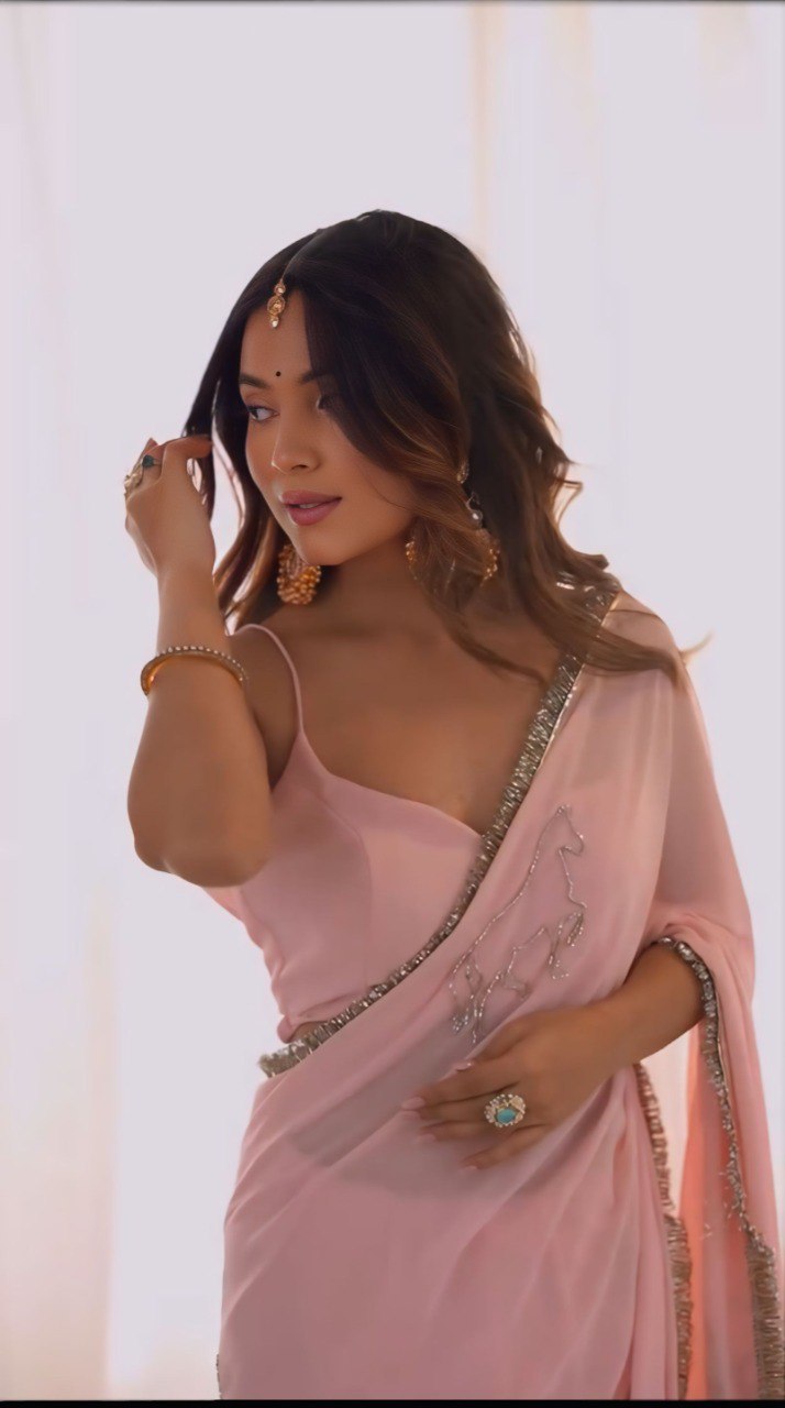 Baby Pink Georgette Ready To Wear Saree 