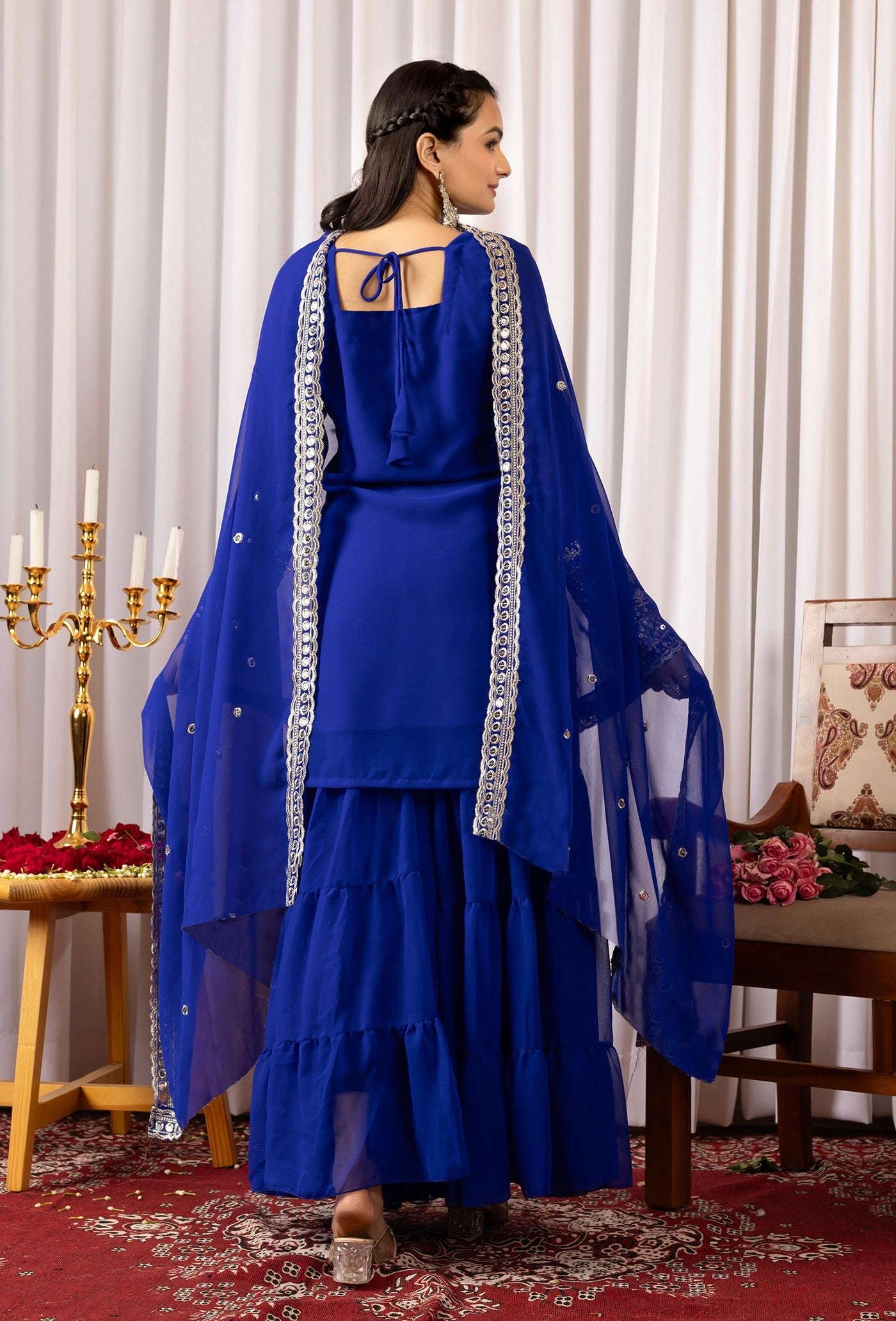 Blue Georgette Embroidered Kurta Sharara Set