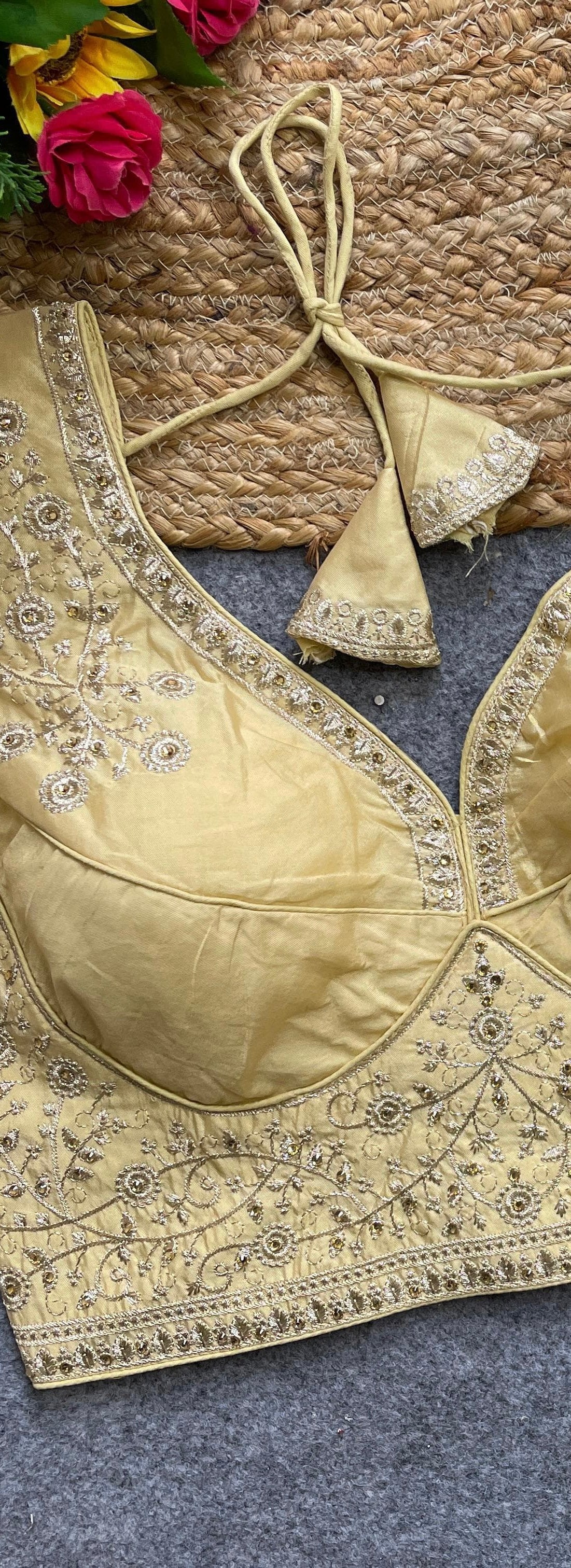 Yellow Handwork Heavy Silk Katori Pattern Readymade Blouse