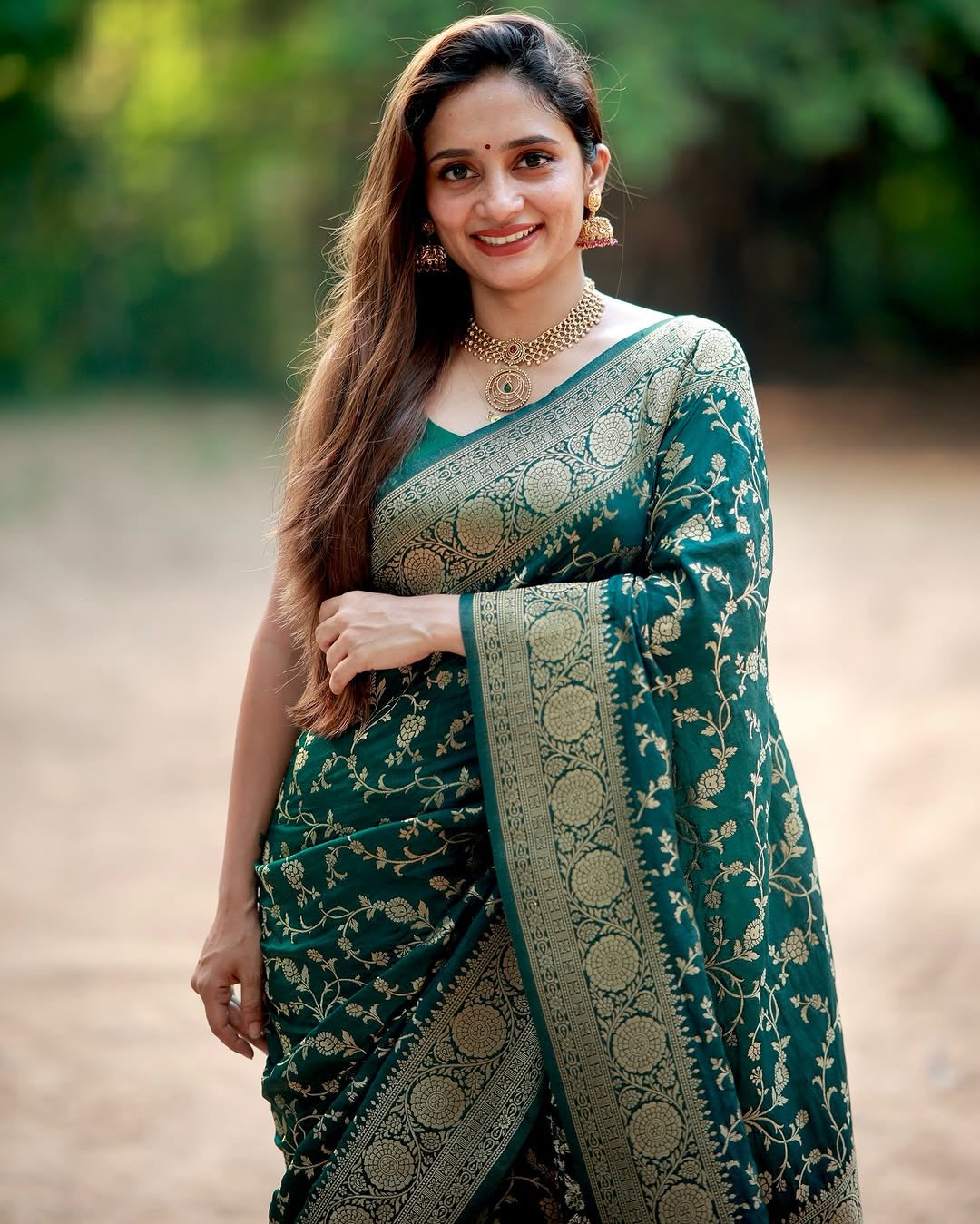 Green Silk Jacquard Weave Designer Saree