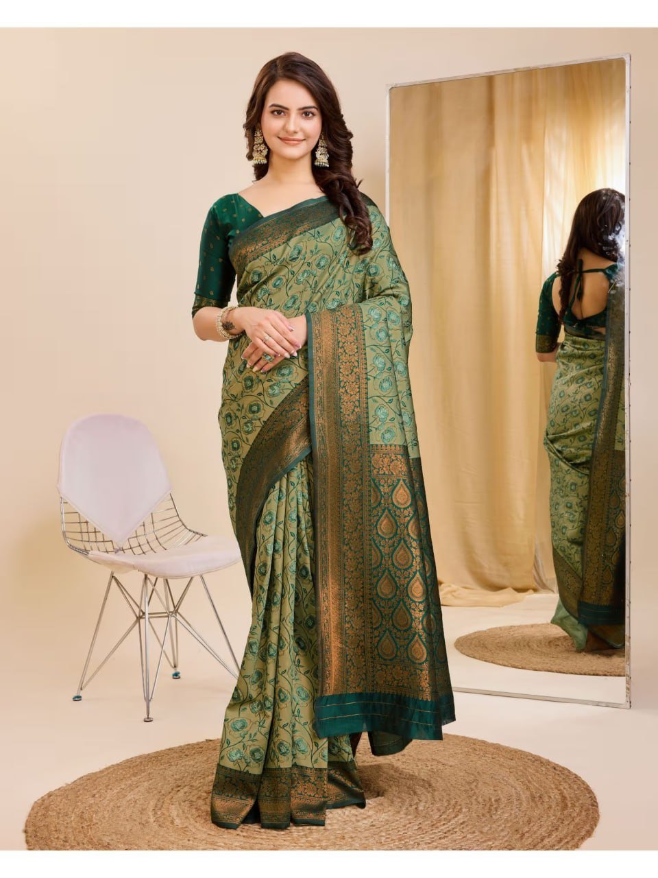 Green Banarasi Soft Silk Jacquard Weave Saree