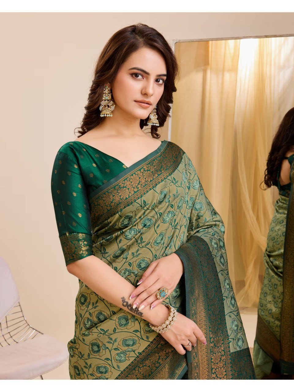 Green Banarasi Soft Silk Jacquard Weave Saree