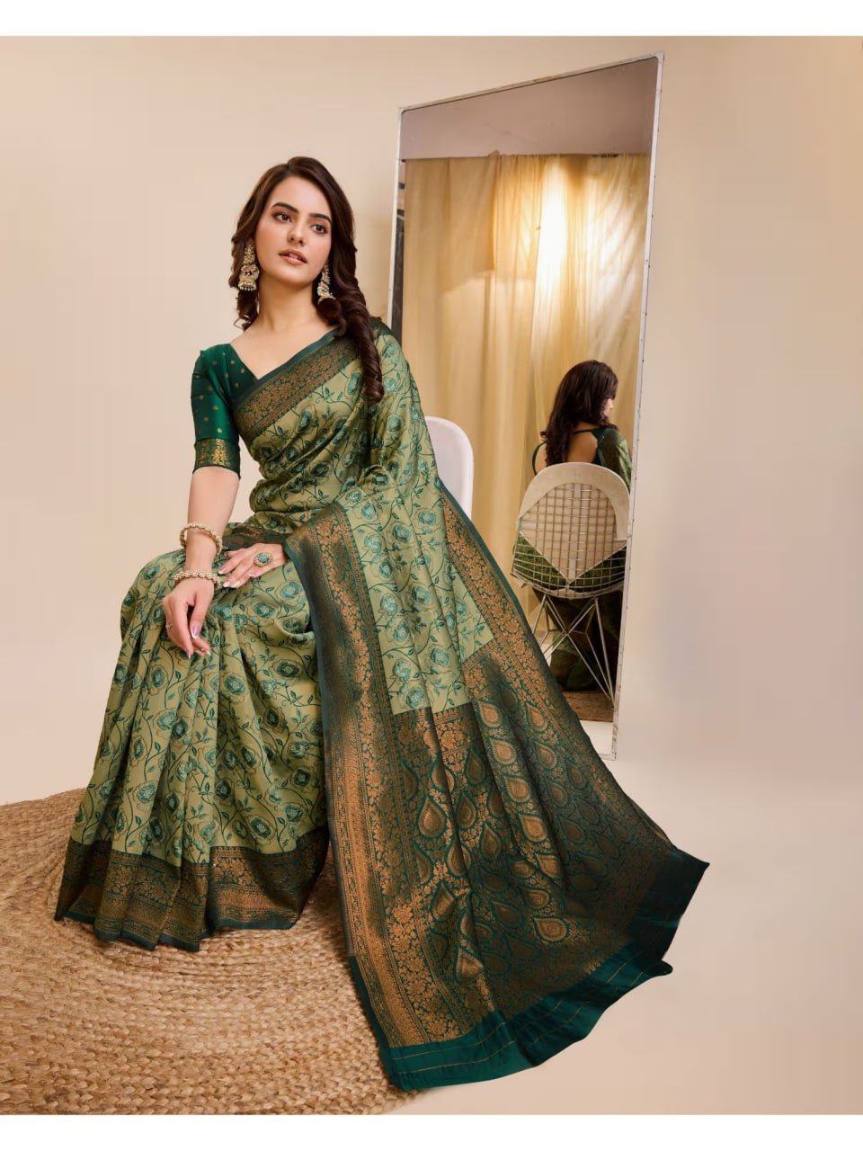 Green Banarasi Soft Silk Jacquard Weave Saree