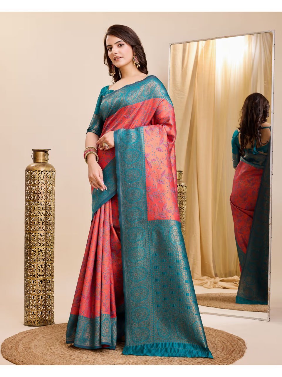Turquoise Banarasi Soft Silk Jacquard Weave Saree