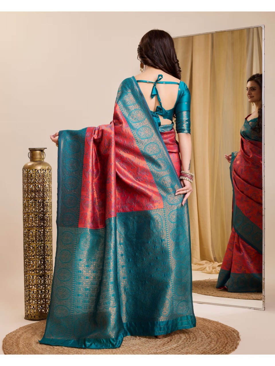 Turquoise Banarasi Soft Silk Jacquard Weave Saree
