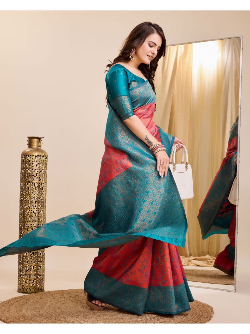 Turquoise Banarasi Soft Silk Jacquard Weave Saree