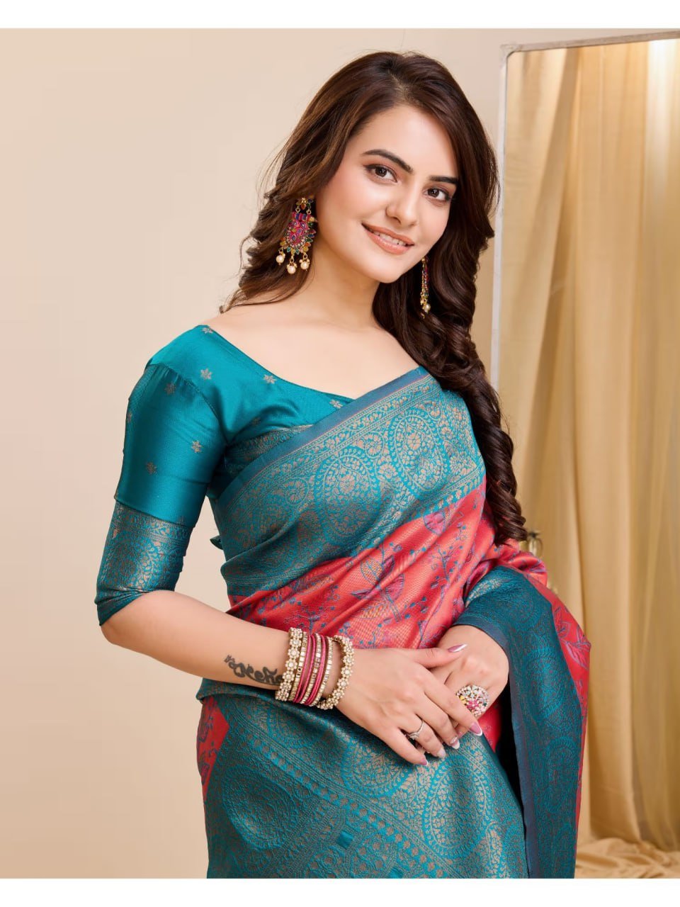 Turquoise Banarasi Soft Silk Jacquard Weave Saree