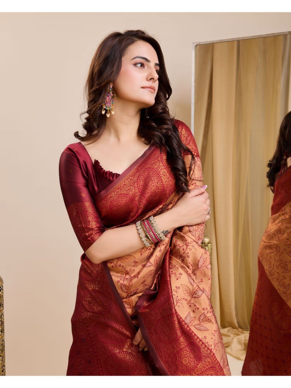 Maroon Banarasi Soft Silk Jacquard Weave Saree