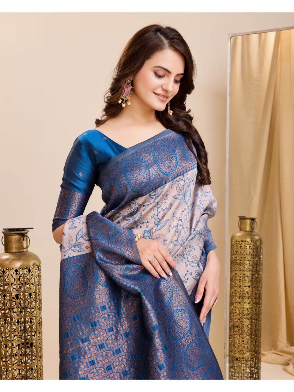 Blue Banarasi Soft Silk Jacquard Weave Saree