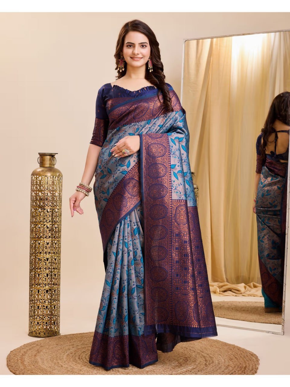 Blue And Purple Banarasi Soft Silk Jacquard Weave Saree