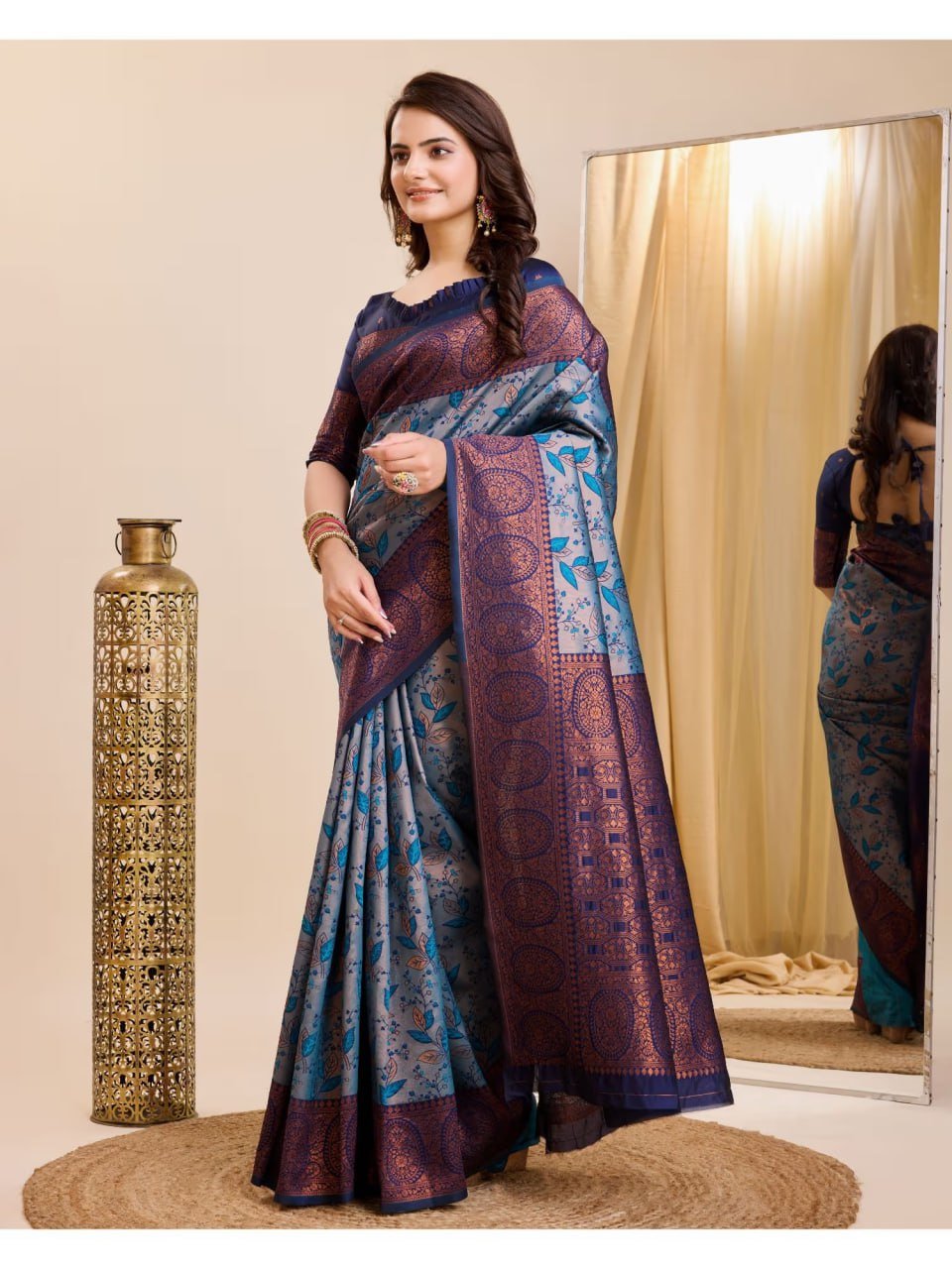 Blue And Purple Banarasi Soft Silk Jacquard Weave Saree