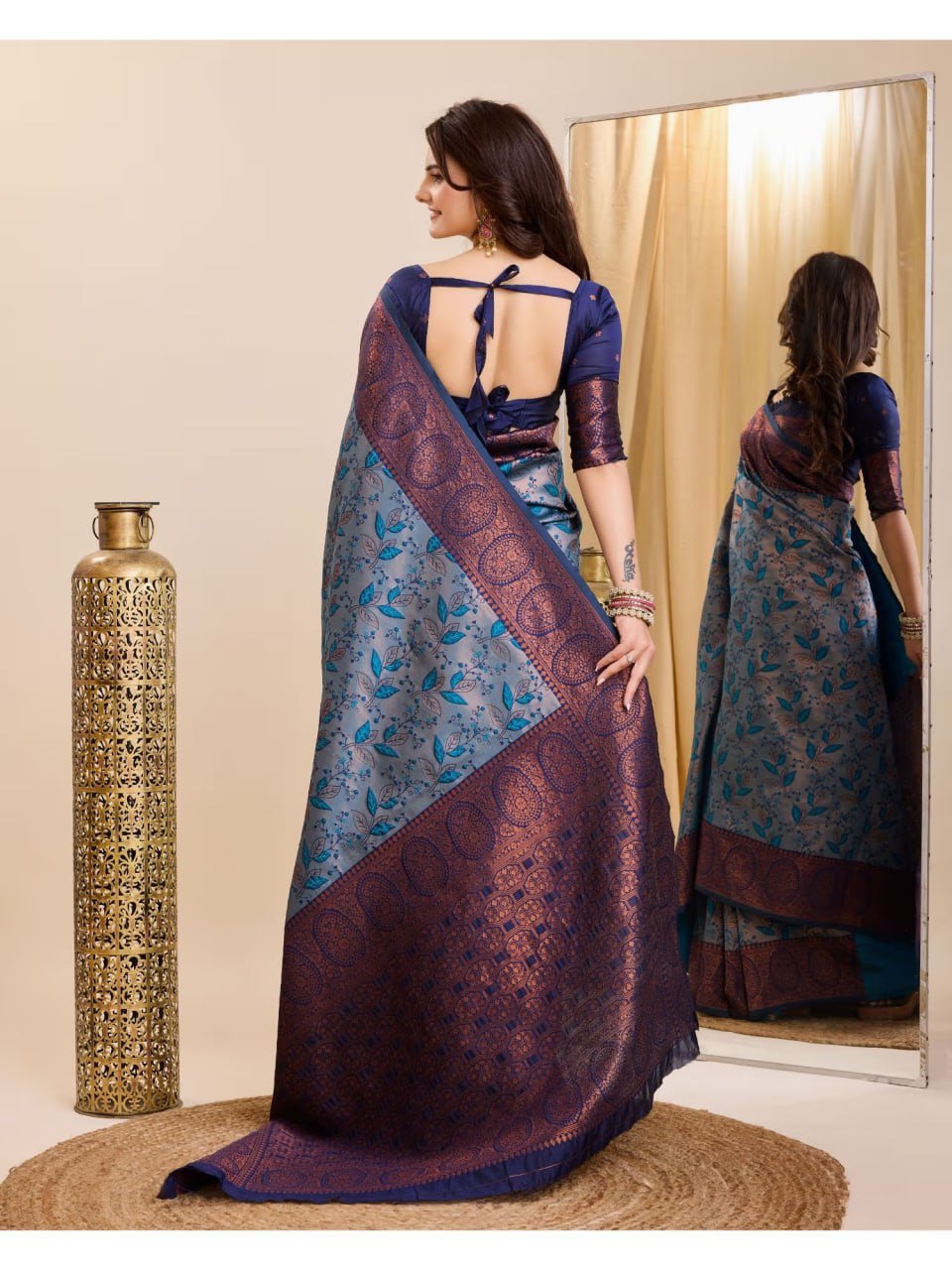 Blue And Purple Banarasi Soft Silk Jacquard Weave Saree
