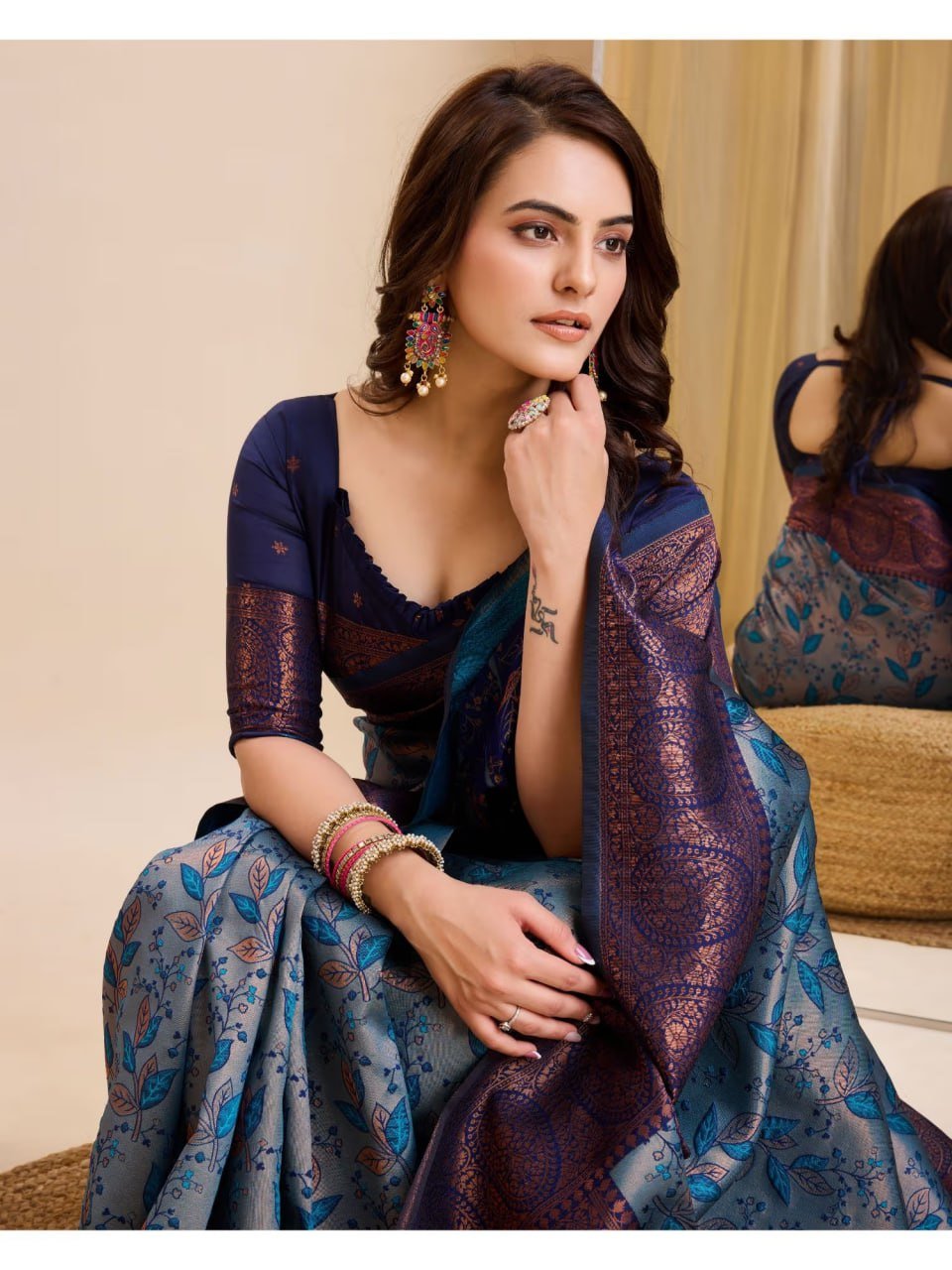 Blue And Purple Banarasi Soft Silk Jacquard Weave Saree