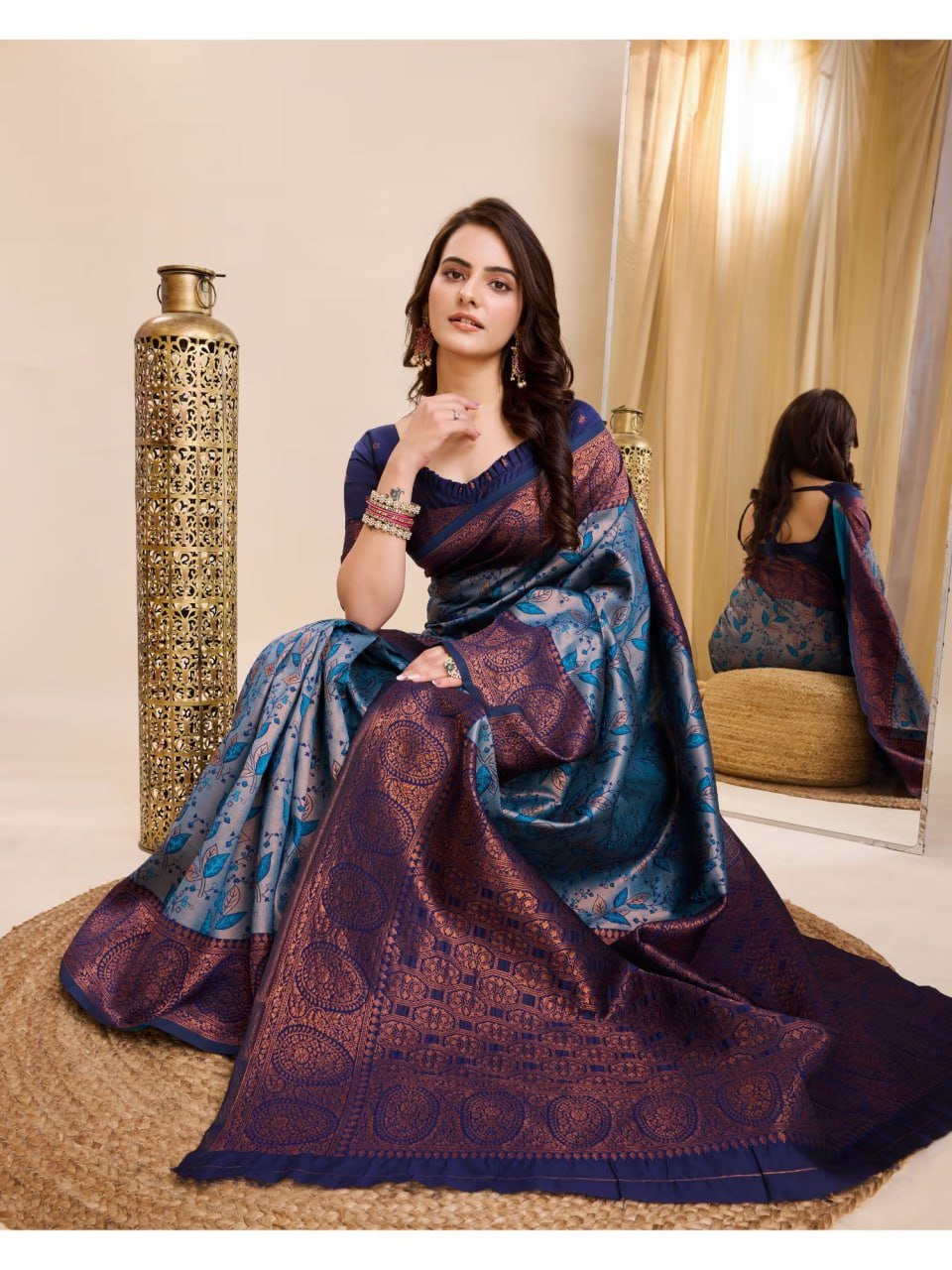 Blue And Purple Banarasi Soft Silk Jacquard Weave Saree