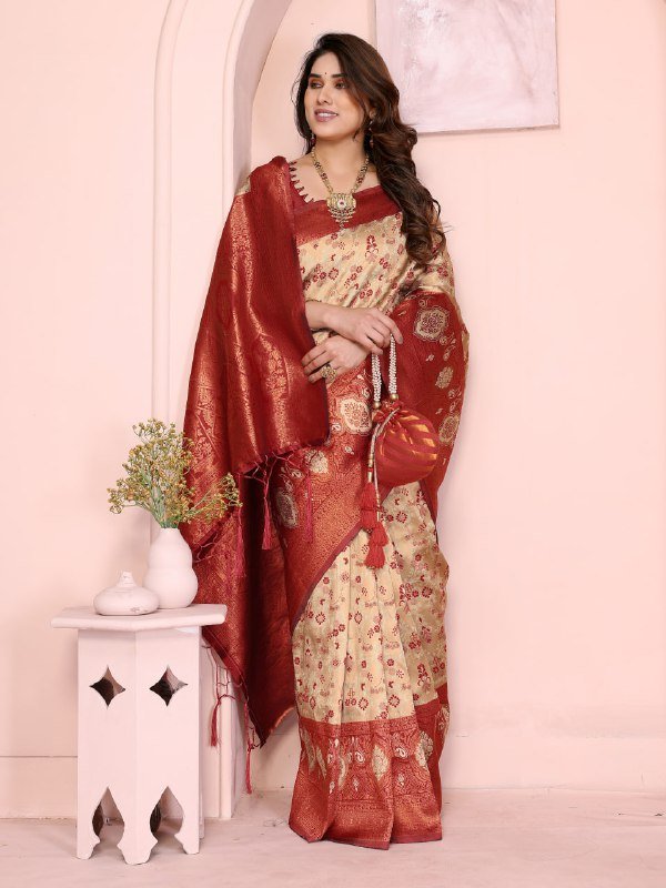 Red Banarasi Soft Silk Saree for Women