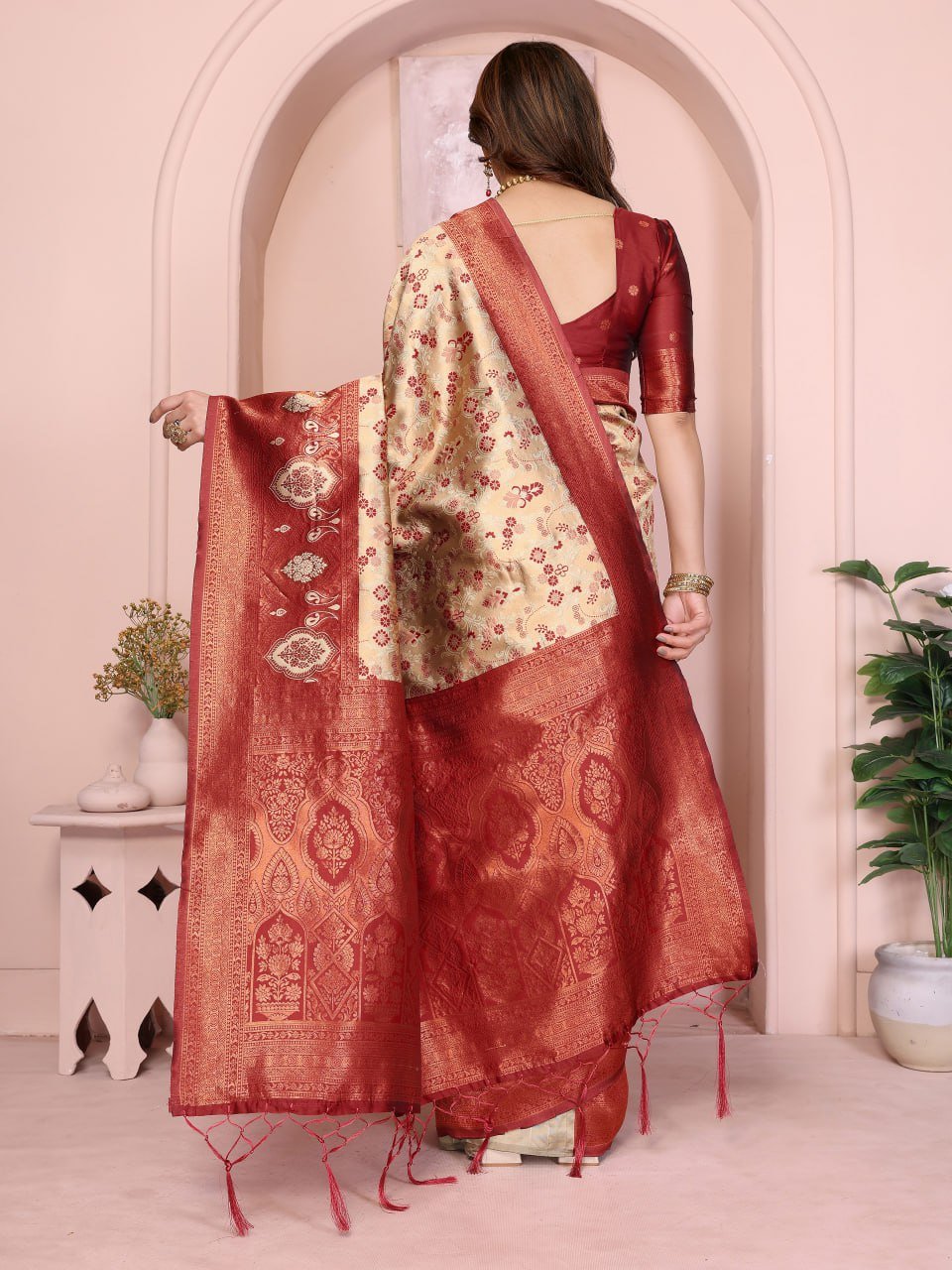 Red Banarasi Soft Silk Saree for Women