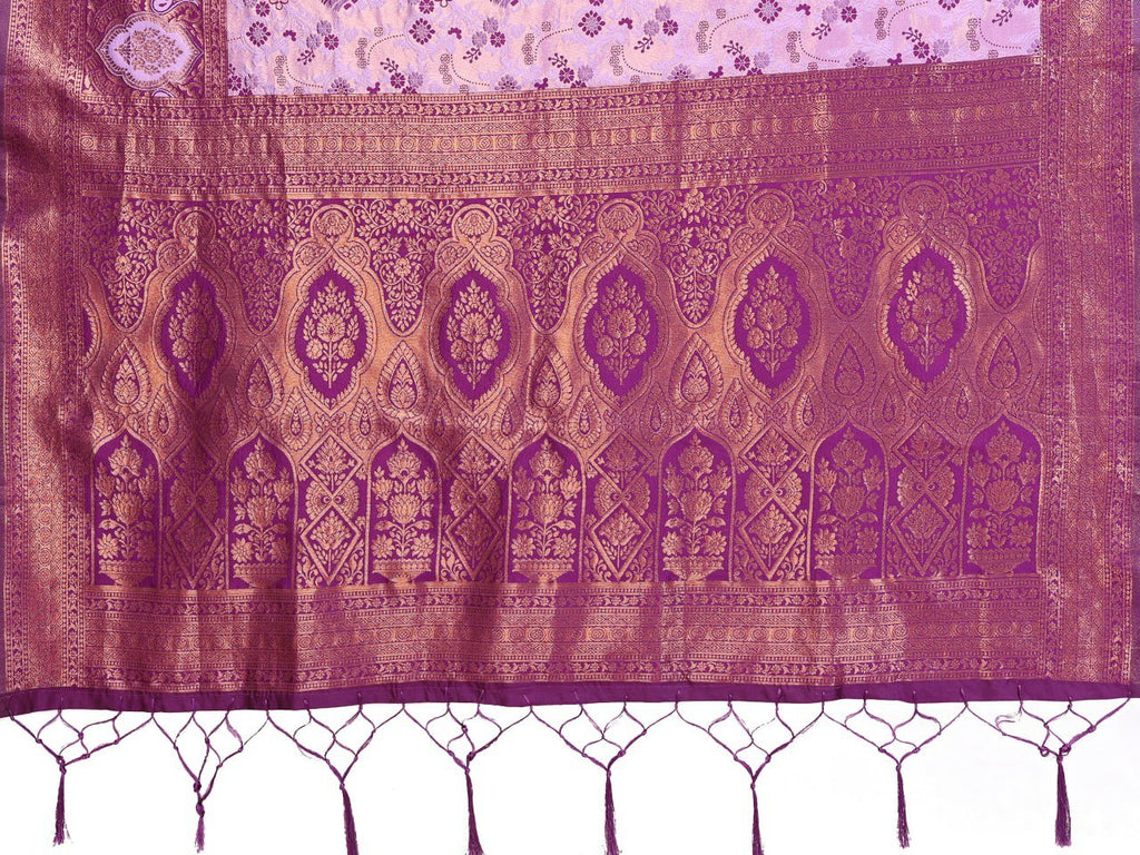 Purple And Pink Traditional Banarasi Soft Silk Jacquard Border Saree