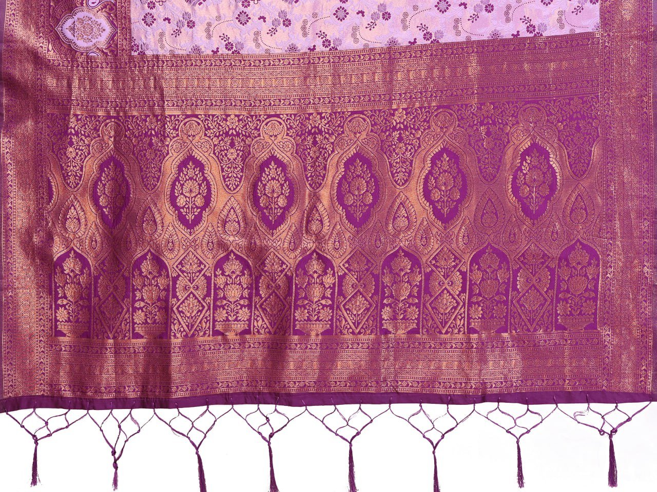 Purple And Pink Traditional Banarasi Soft Silk Jacquard Border Saree