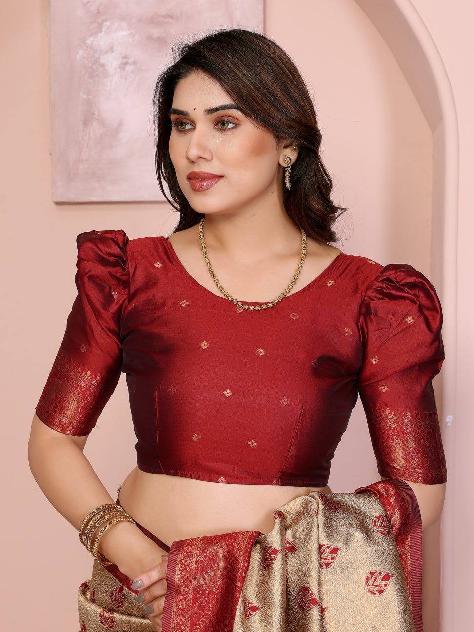 Red And Cream Banarasi Soft Silk Jacquard Border Saree