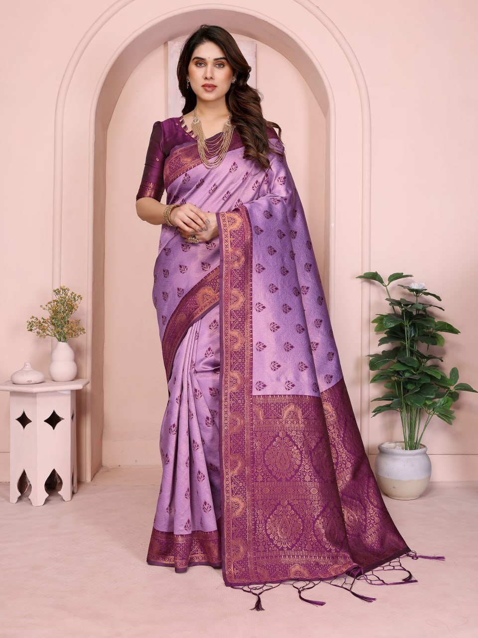 Purple Banarasi Soft Silk Jacquard Border Saree