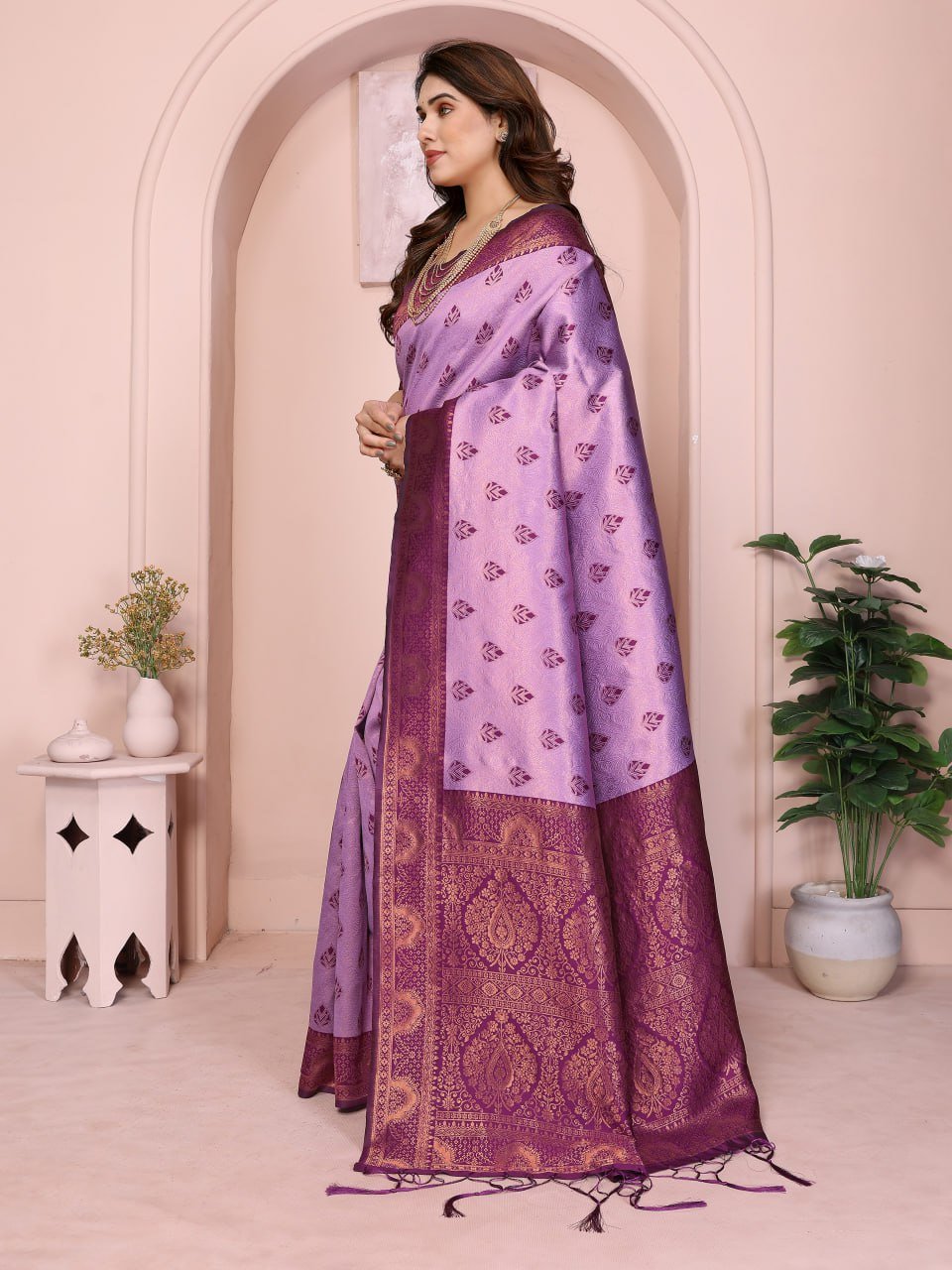 Purple Banarasi Soft Silk Jacquard Border Saree
