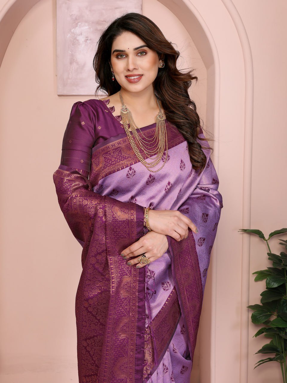 Purple Banarasi Soft Silk Jacquard Border Saree