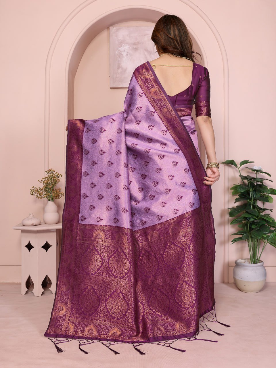 Purple Banarasi Soft Silk Jacquard Border Saree