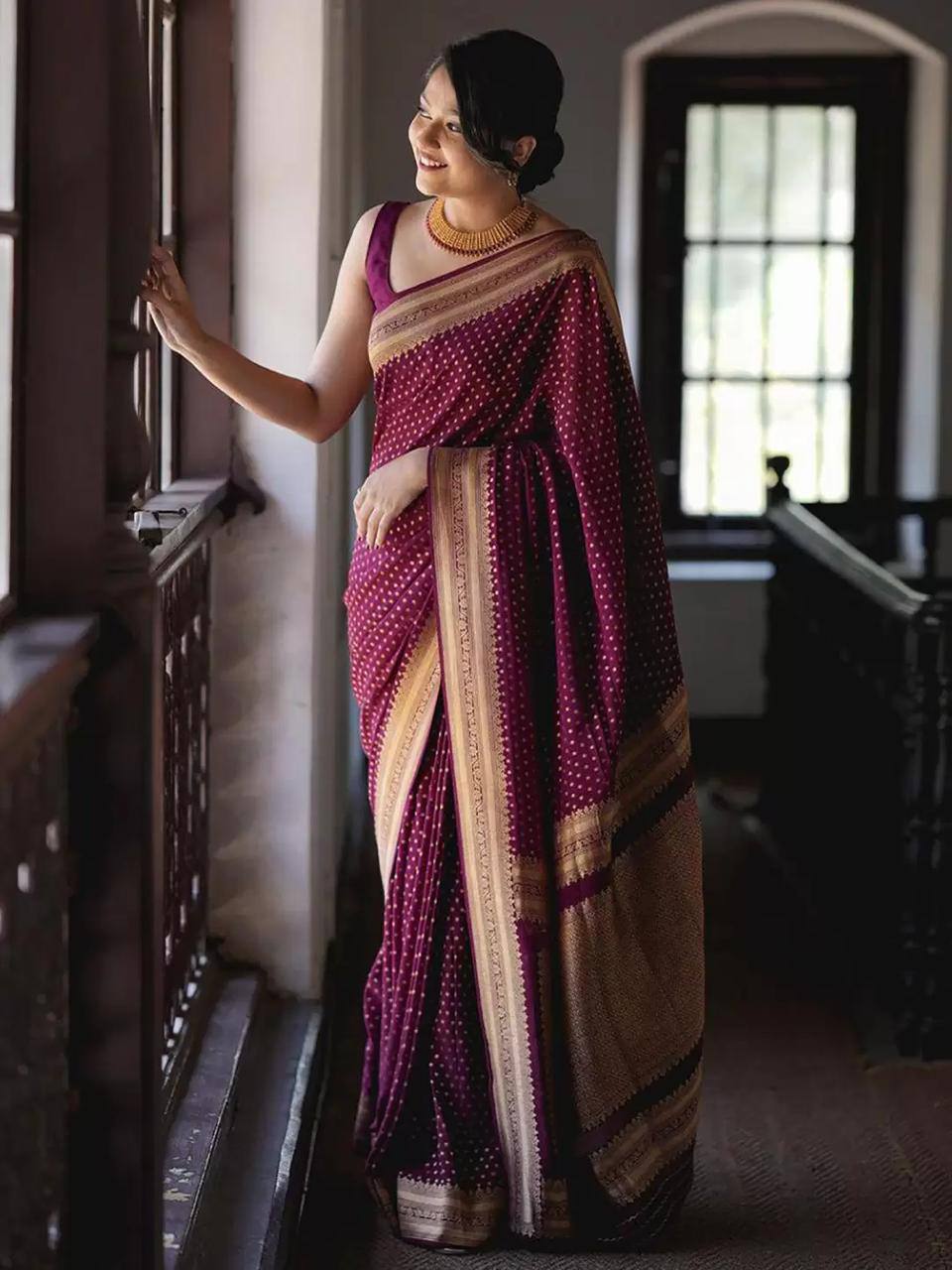 Purple Soft Lichi Silk Jacquard Designer Saree