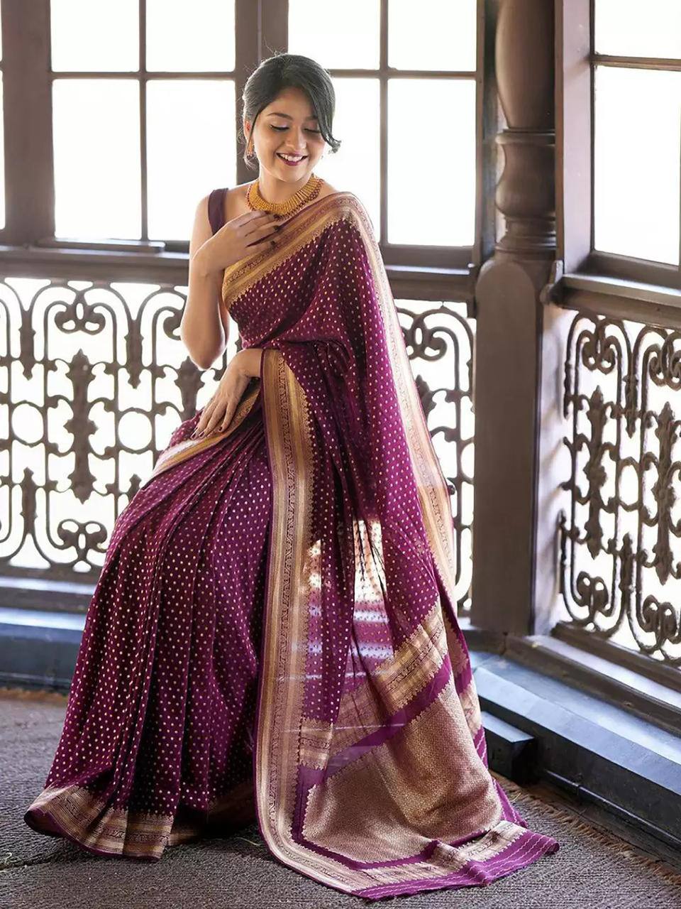 Purple Soft Lichi Silk Jacquard Designer Saree