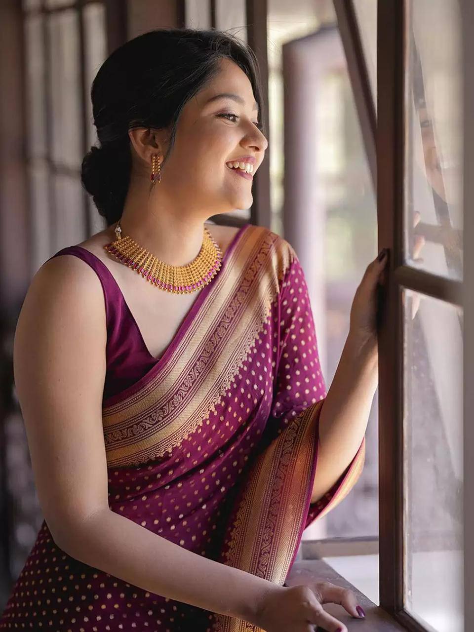 Purple Soft Lichi Silk Jacquard Designer Saree