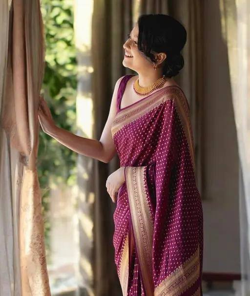 Purple Soft Lichi Silk Jacquard Designer Saree