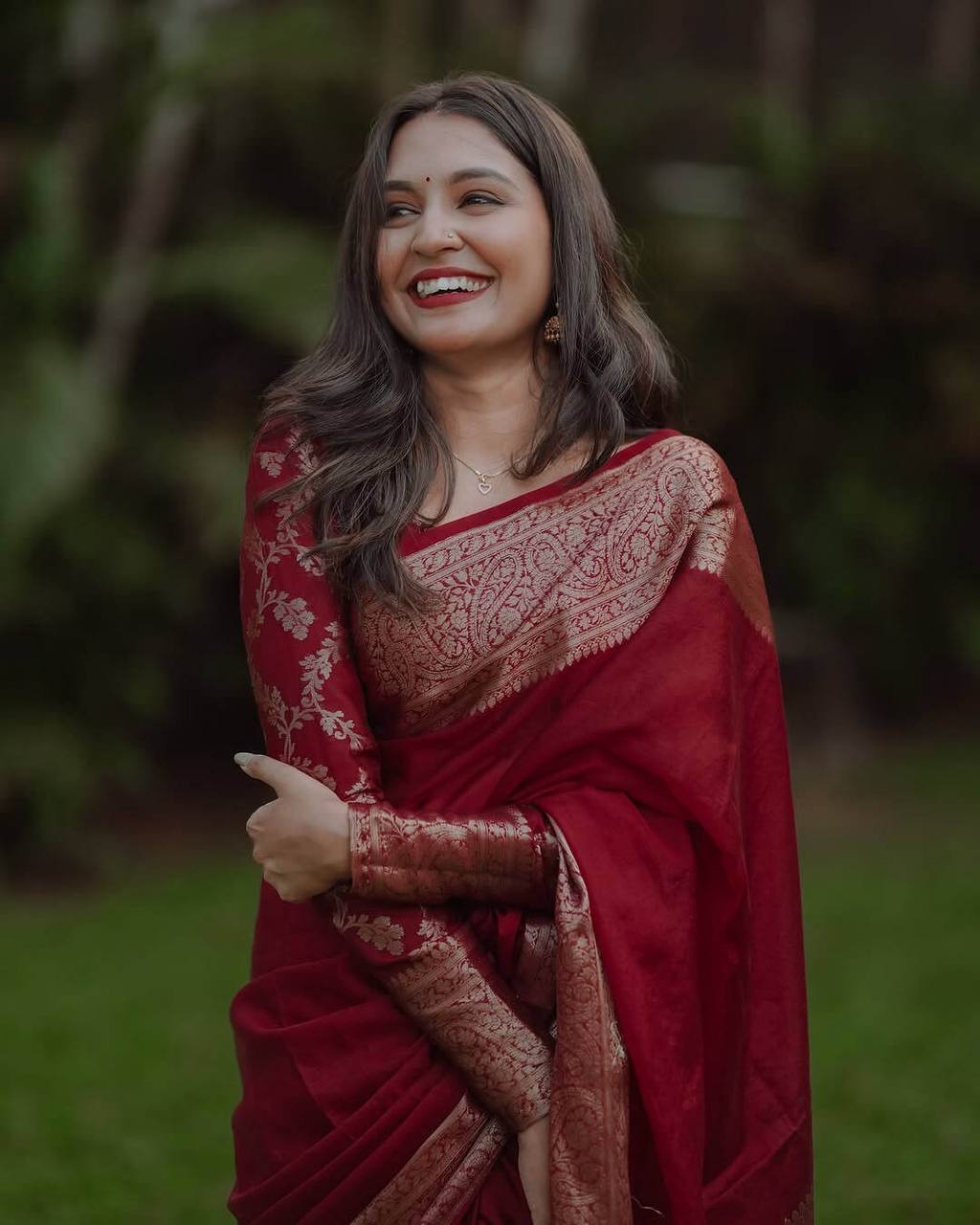 Maroon Soft Lichi Slk Jacquard Work Saree