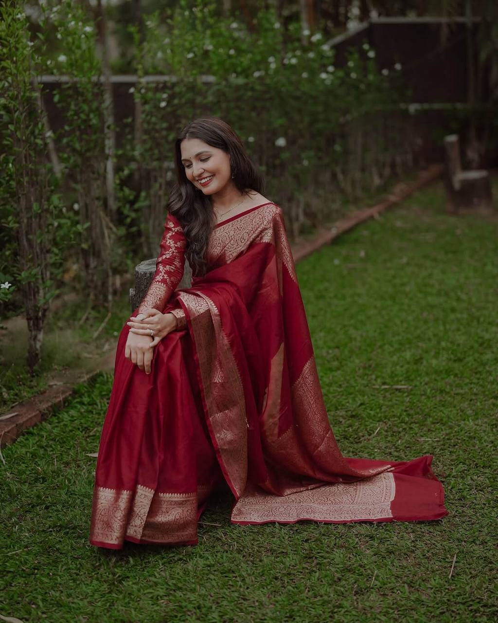 Maroon Soft Lichi Slk Jacquard Work Saree