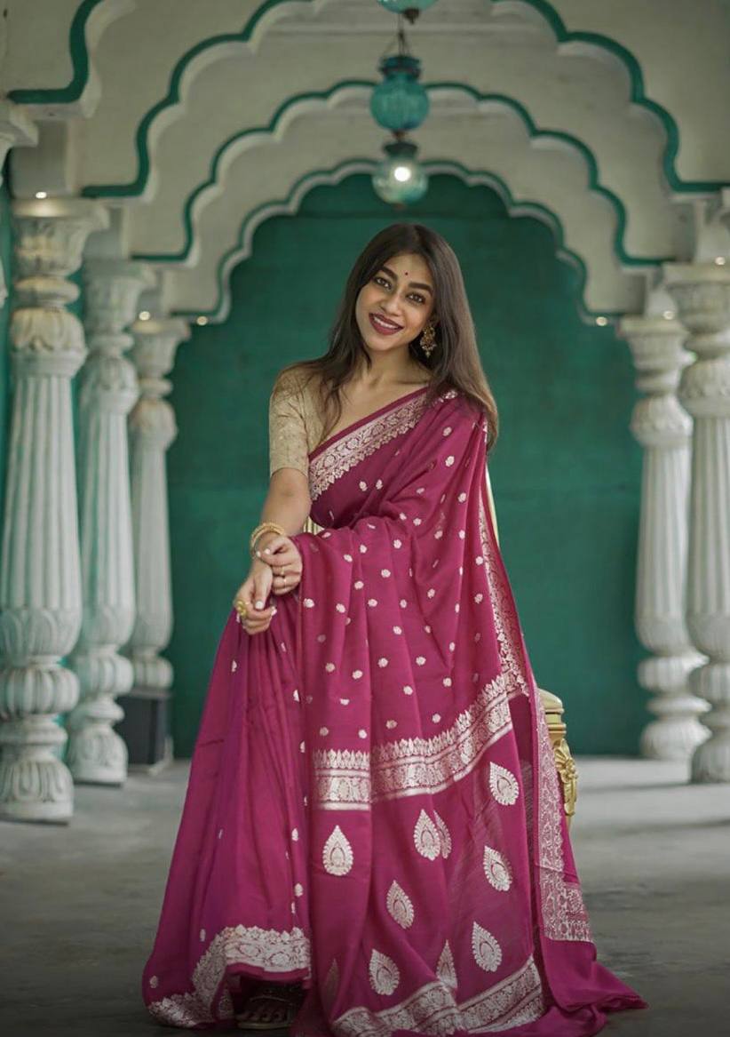 Pink Soft Linen Slab Weaving Work Saree