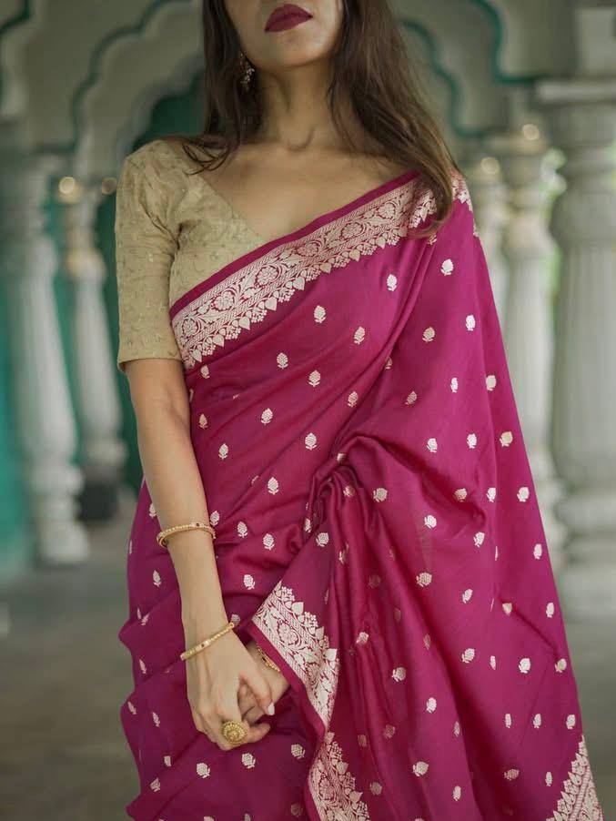 Pink Soft Linen Slab Weaving Work Saree