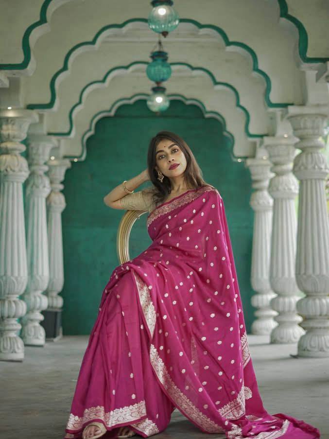 Pink Soft Linen Slab Weaving Work Saree