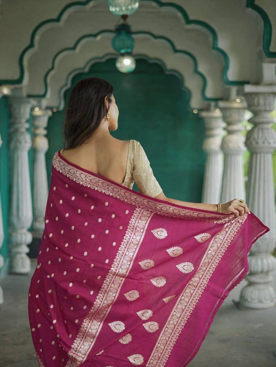 Pink Soft Linen Slab Weaving Work Saree