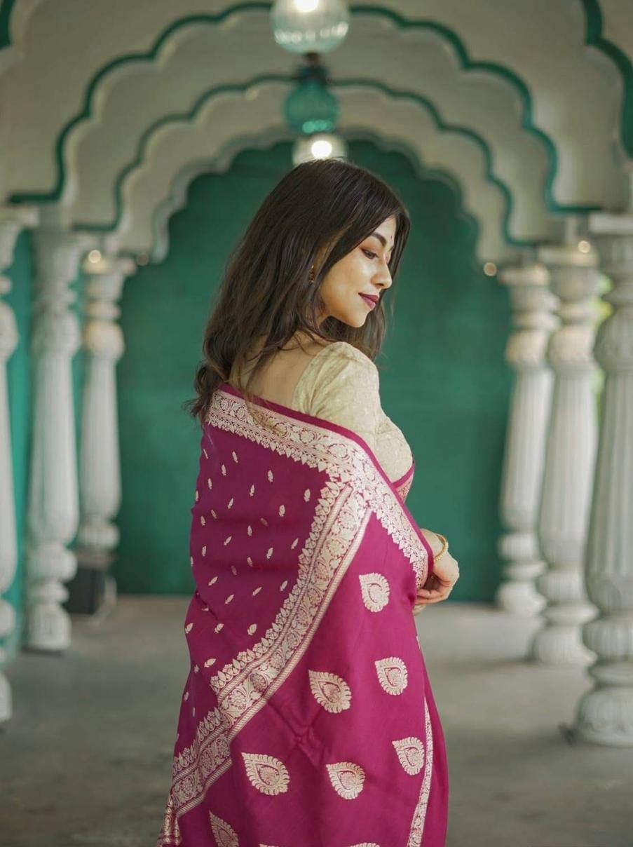 Pink Soft Linen Slab Weaving Work Saree