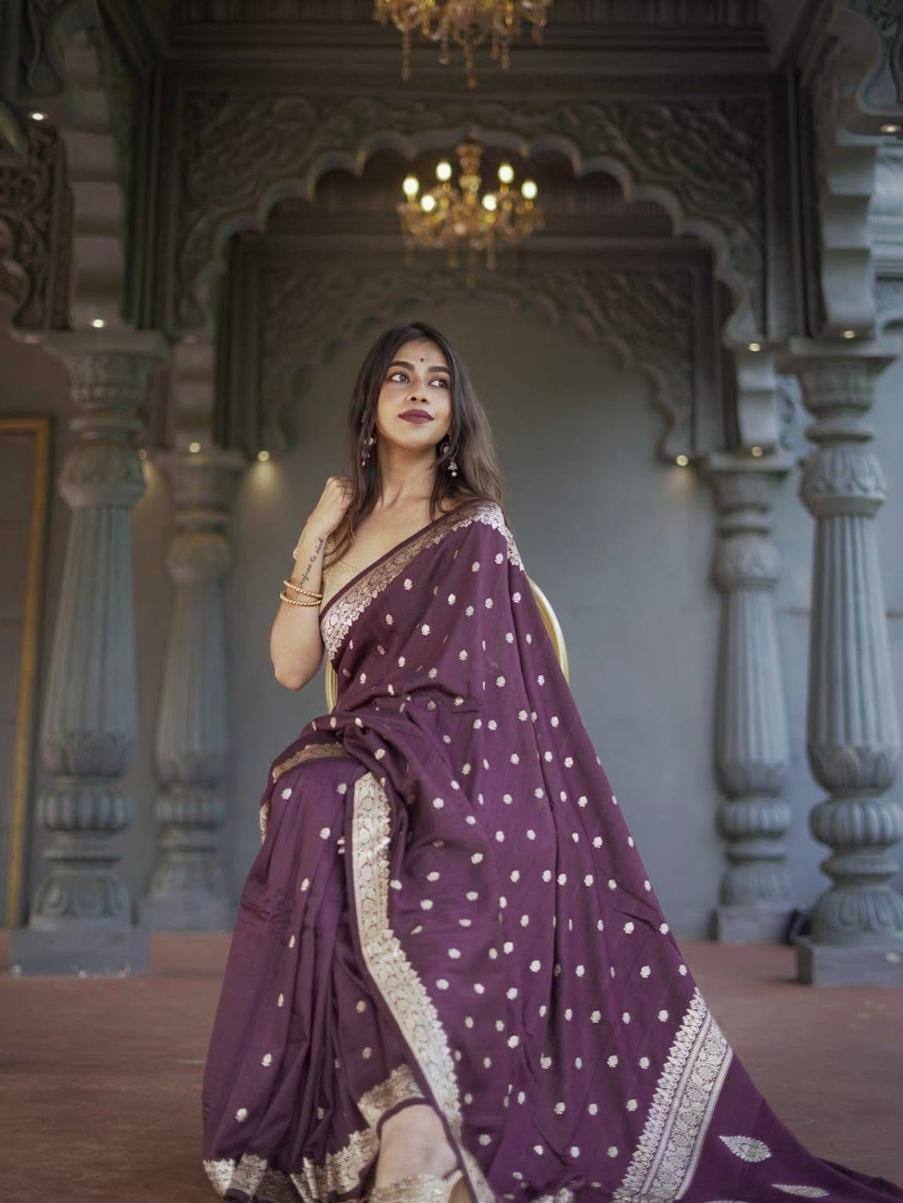 Purple Soft Linen Slab Weaving Work Saree