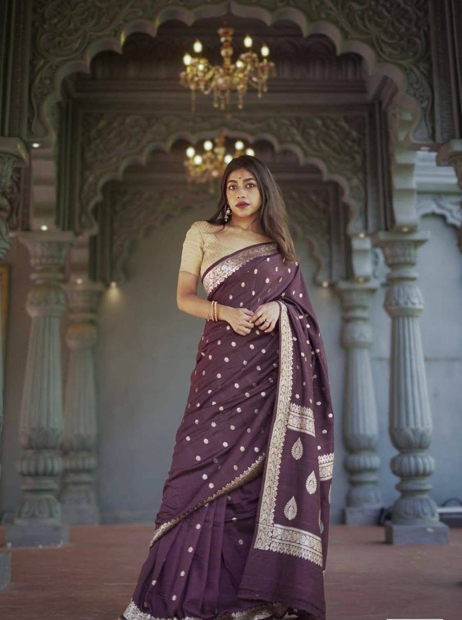 Purple Soft Linen Slab Weaving Work Saree