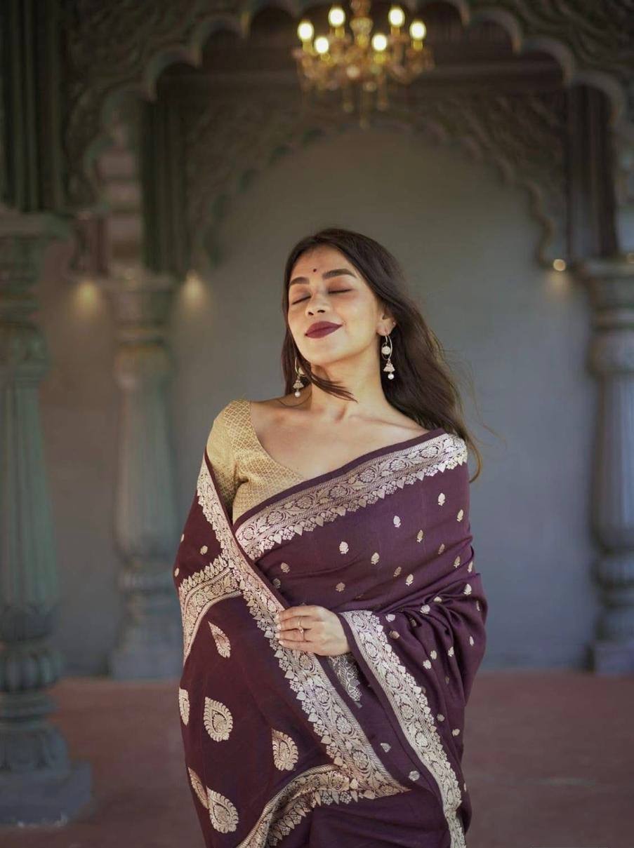 Purple Soft Linen Slab Weaving Work Saree