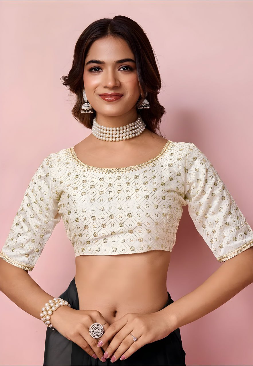 Matching blouse piece of black organza embroidered saree – designer wedding saree for women