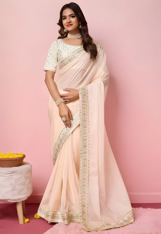 Orange organza saree with heavy mono banglori blouse – designer party wear saree 2025