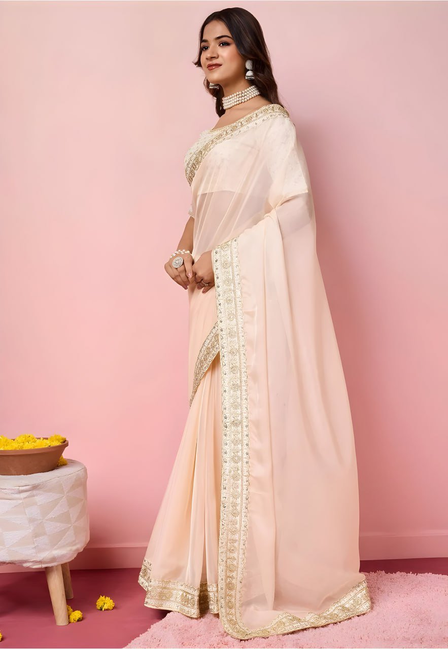 Orange organza saree with heavy mono banglori blouse – designer party wear saree 2025