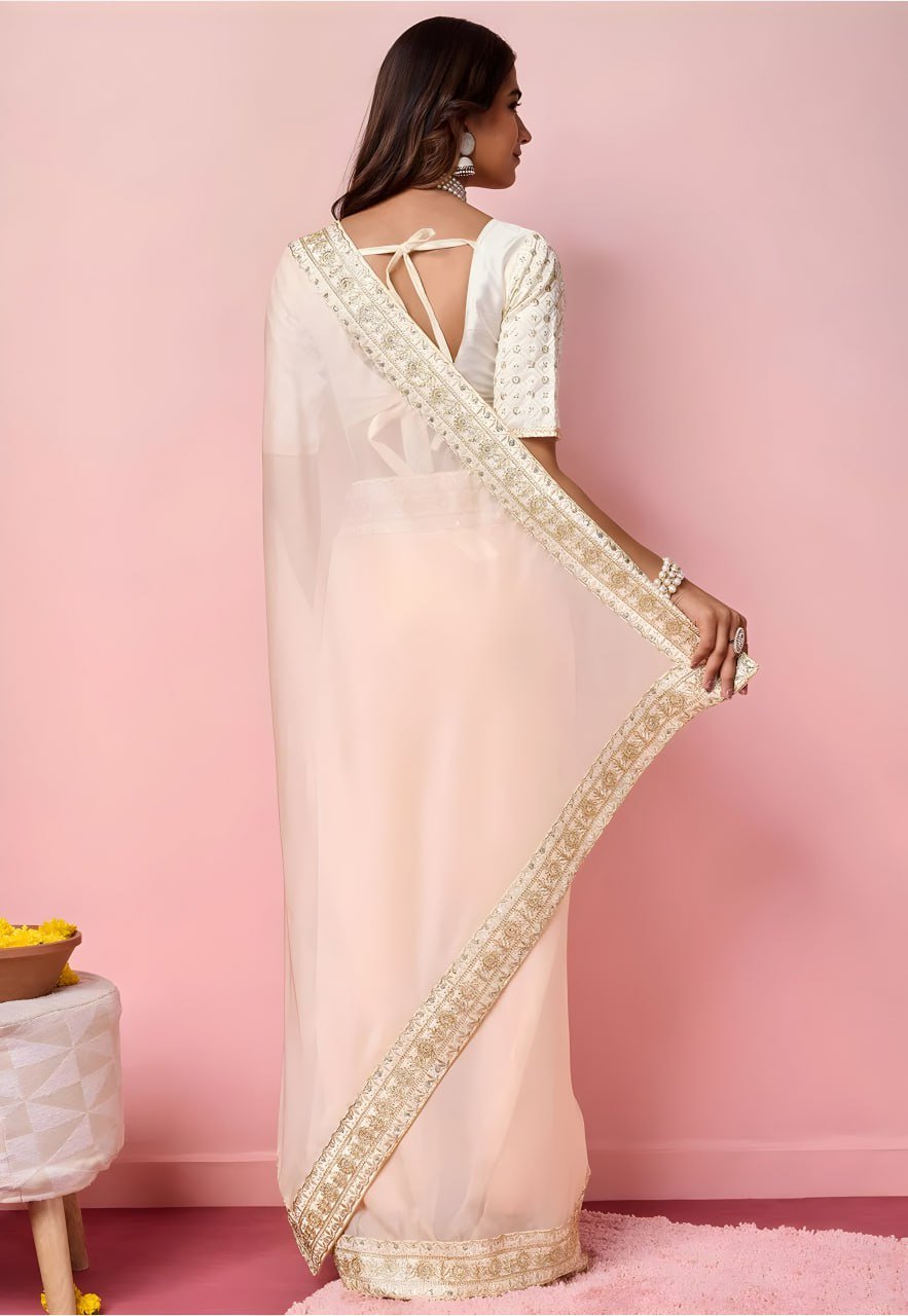 Folded orange organza saree with heavy mono banglori blouse – elegant party wear saree 2025